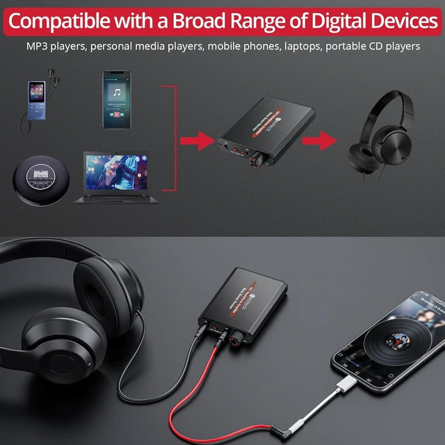 Alt view image 4 of 7 - 3.5mm Headphone Amp with Bass Boost HiFi Headphone Amplifier with Portable, 16-300 Ohm, Aluminum Matte Surface for Mac,Phones,iPad,MP3,MP4 Computers PS4 PS5 Controller-Black