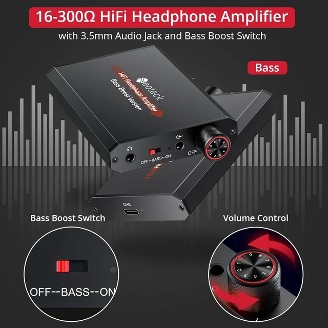 Alt view image 6 of 7 - 3.5mm Headphone Amp with Bass Boost HiFi Headphone Amplifier with Portable, 16-300 Ohm, Aluminum Matte Surface for Mac,Phones,iPad,MP3,MP4 Computers PS4 PS5 Controller-Black