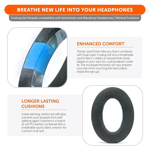 Alt view image 4 of 7 - Freeze PC38X - Cooling Gel Earpads for Sennheiser PC38X, PC37X & HD599 Made by Wicked Cushions Also fits HD598, HD560S, Game ONE & More. Elevate Comfort & Durability 90's Black