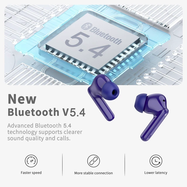 Alt view image 2 of 7 - Wireless Earbuds, Bluetooth 5.4 Headphones in Ear with HiFi Stereo Deep Bass, 4 ENC Noise Cancelling Mic Wireless Earphones 40H, in-Ear Earbud Bluetooth Dual LED Display IP7 Waterproof, Pure-Blue