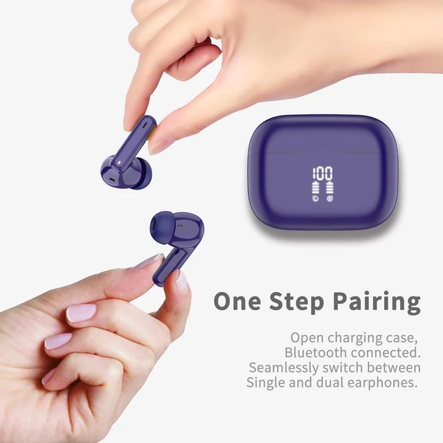 Alt view image 3 of 7 - Wireless Earbuds, Bluetooth 5.4 Headphones in Ear with HiFi Stereo Deep Bass, 4 ENC Noise Cancelling Mic Wireless Earphones 40H, in-Ear Earbud Bluetooth Dual LED Display IP7 Waterproof, Pure-Blue