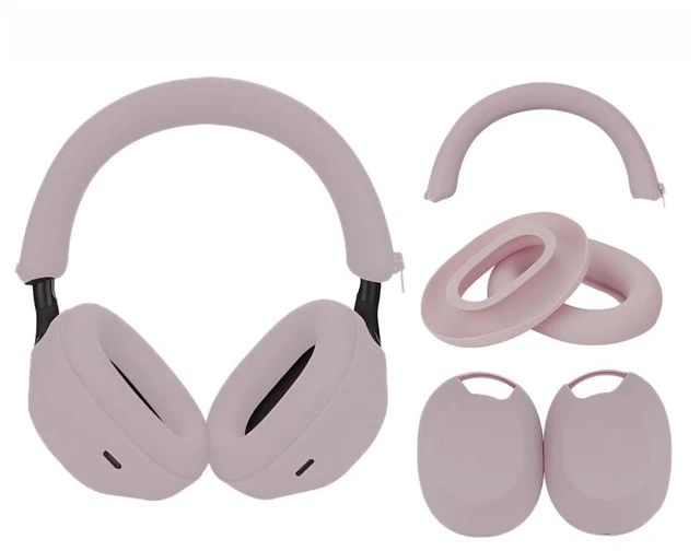 Main image of XM5 Sweat Covers Accessories for Sony WH-1000XM5 - Smoky Pink Soft Silicone Case, 3-in-1 Headphone Covers with Ear Cover & Headband Cover & Shell Protector, Sweatproof & Washable