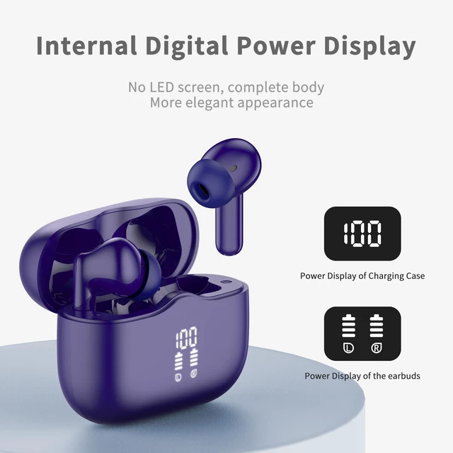 Alt view image 5 of 7 - Wireless Earbuds, Bluetooth 5.4 Headphones in Ear with HiFi Stereo Deep Bass, 4 ENC Noise Cancelling Mic Wireless Earphones 40H, in-Ear Earbud Bluetooth Dual LED Display IP7 Waterproof, Pure-Blue