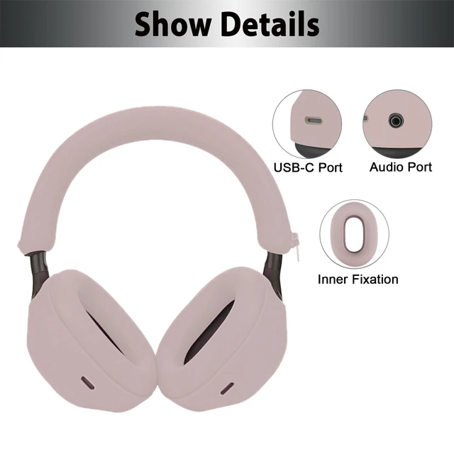 Alt view image 5 of 7 - XM5 Sweat Covers Accessories for Sony WH-1000XM5 - Smoky Pink Soft Silicone Case, 3-in-1 Headphone Covers with Ear Cover & Headband Cover & Shell Protector, Sweatproof & Washable
