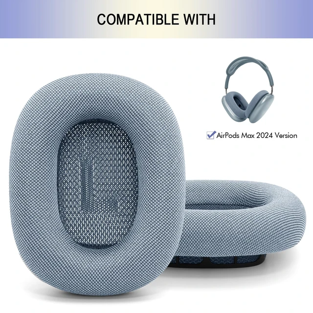 Alt view image 2 of 7 - Ear Cushions for AirPods Max 1 & 2 Version, Mesh Fabric Ear Pad Replacement Headphone Earpad Covers with Upgraded Magnet Silicine Gel (Light Blue)