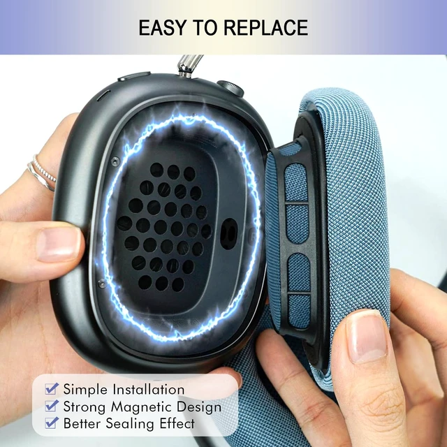 Alt view image 5 of 7 - Ear Cushions for AirPods Max 1 & 2 Version, Mesh Fabric Ear Pad Replacement Headphone Earpad Covers with Upgraded Magnet Silicine Gel (Light Blue)
