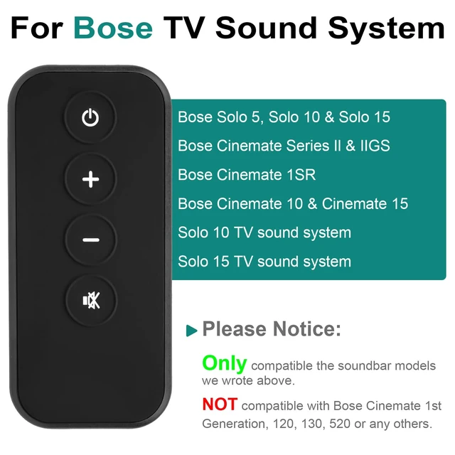 Alt view image 2 of 7 - Replacement Remote Control Compatible with Bose Solo 5 10 15 Sound Bar, Replace for Bose Solo Cinemate Series II IIGS 1SR 10 & 15 Remote with CR2025 Battery