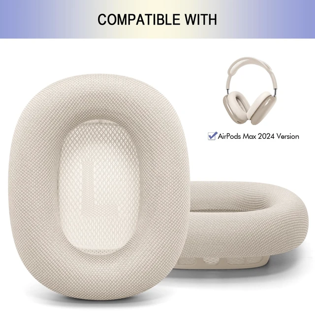 Alt view image 2 of 7 - Ear Cushions for AirPods Max 1 & 2 Headphones, Mesh Ear Pads Replacement With Strong Magnet Silicone Foam for Apple Over-Ear Headset Upgraded Ear Cups (Starlight)