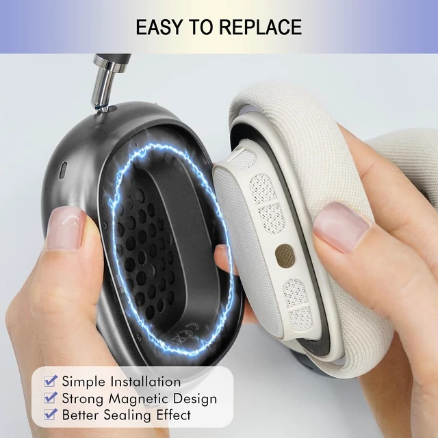Alt view image 4 of 7 - Ear Cushions for AirPods Max 1 & 2 Headphones, Mesh Ear Pads Replacement With Strong Magnet Silicone Foam for Apple Over-Ear Headset Upgraded Ear Cups (Starlight)