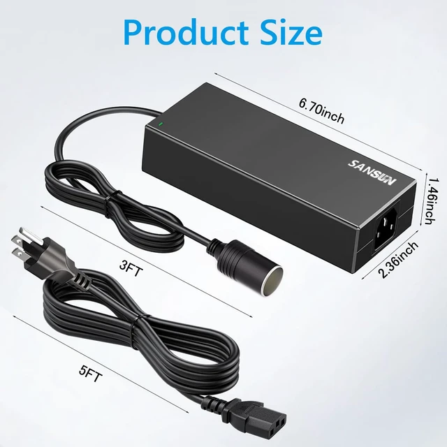 Alt view image 2 of 7 - AC to DC Converter 10A Car Cigarette Lighter Socket, 120V to 12V Supply Adapter Transformer for Electric Air Pump, Car Fan and Other Devices Under 120W (10A)