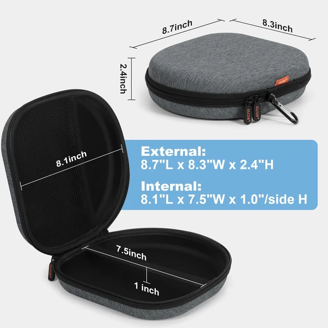 Alt view image 2 of 7 - Universal Headphone Case 8.1x7.5x2.0, Hard Shell Travel Pouch Bag Upgraded Shockproof, Fits JBL/Sony/Bose/Soundcore, Double Zipper, Mesh Pocket, Carabiner