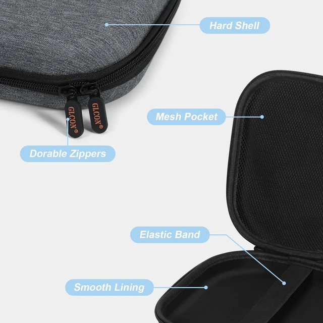 Alt view image 3 of 7 - Universal Headphone Case 8.1x7.5x2.0, Hard Shell Travel Pouch Bag Upgraded Shockproof, Fits JBL/Sony/Bose/Soundcore, Double Zipper, Mesh Pocket, Carabiner