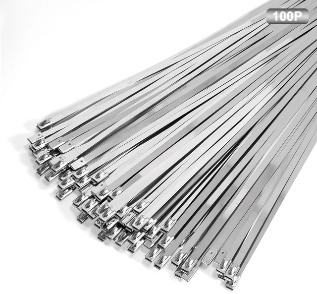 Main image of Metal Zip Ties 24 inch Stainless Steel Cable Ties 100 Pack 270 lbs Heavy Duty Self-locking Wire Ties High Temp Zipties Chain Link fence Ties Multi Purpose Binding for Machinery Vehicles Pipes Fence