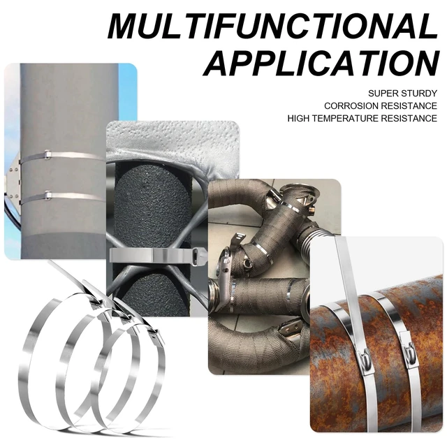 Alt view image 2 of 7 - Metal Zip Ties 24 inch Stainless Steel Cable Ties 100 Pack 270 lbs Heavy Duty Self-locking Wire Ties High Temp Zipties Chain Link fence Ties Multi Purpose Binding for Machinery Vehicles Pipes Fence