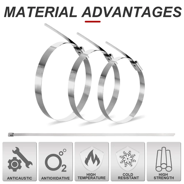 Alt view image 3 of 7 - Metal Zip Ties 24 inch Stainless Steel Cable Ties 100 Pack 270 lbs Heavy Duty Self-locking Wire Ties High Temp Zipties Chain Link fence Ties Multi Purpose Binding for Machinery Vehicles Pipes Fence