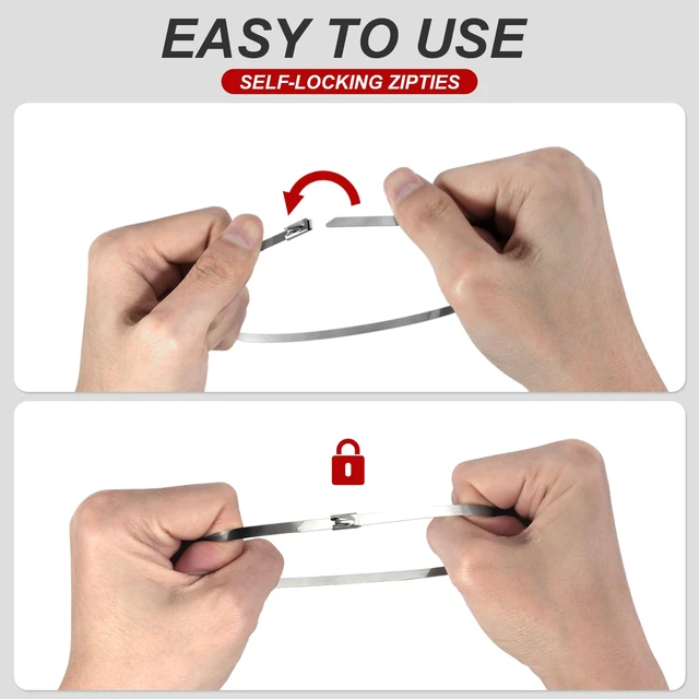 Alt view image 6 of 7 - Metal Zip Ties 24 inch Stainless Steel Cable Ties 100 Pack 270 lbs Heavy Duty Self-locking Wire Ties High Temp Zipties Chain Link fence Ties Multi Purpose Binding for Machinery Vehicles Pipes Fence