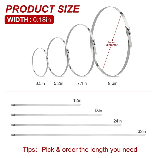 Alt view image 7 of 7 - Metal Zip Ties 24 inch Stainless Steel Cable Ties 100 Pack 270 lbs Heavy Duty Self-locking Wire Ties High Temp Zipties Chain Link fence Ties Multi Purpose Binding for Machinery Vehicles Pipes Fence