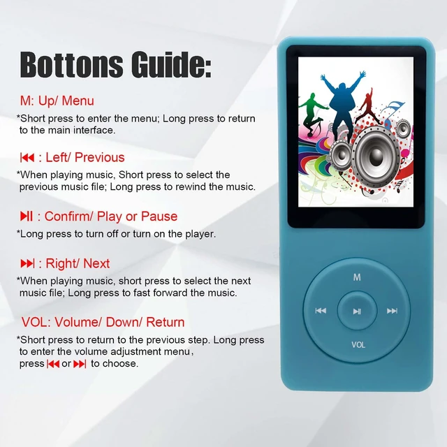Alt view image 2 of 6 - 64GB MP3 Player with Speaker Earphones Portable Music Player for Kids Support Voice Recorder Photo Video E-Book, Light Blue