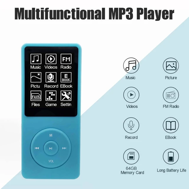 Alt view image 4 of 6 - 64GB MP3 Player with Speaker Earphones Portable Music Player for Kids Support Voice Recorder Photo Video E-Book, Light Blue