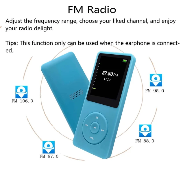 Alt view image 5 of 6 - 64GB MP3 Player with Speaker Earphones Portable Music Player for Kids Support Voice Recorder Photo Video E-Book, Light Blue