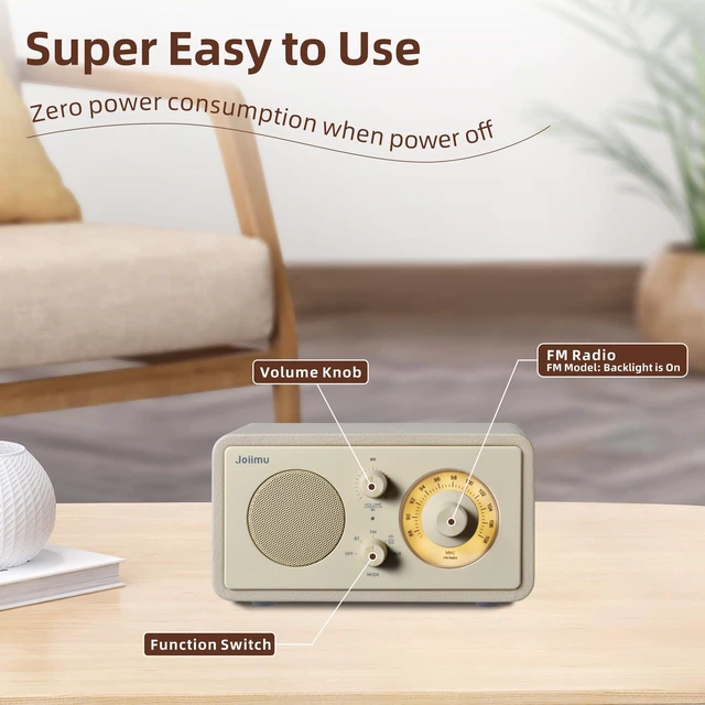 Alt view image 3 of 7 - Vintage Portable Radio Bluetooth Speaker for Home Office Kitchen Excellent Sound, Good Reception, Compact size, Built in White Noise, Built in 2600mah Rechargeable Battery
