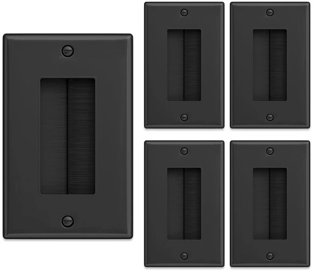 Main image of Brush Wall Plate (5 Pack), Cable Pass Through Plate, Black Insert for Low Voltage Cables Wires, Single Gang Cable Access Strap, Wall Socket for HDTV, Home Theater Systems