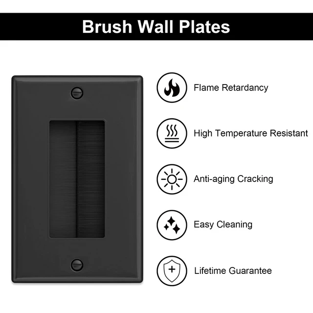 Alt view image 3 of 6 - Brush Wall Plate (20 Pack), Cable Pass Through Plate, Black Insert for Low Voltage Cables Wires, Single Gang Cable Access Strap, Wall Socket for HDTV, Home Theater Systems
