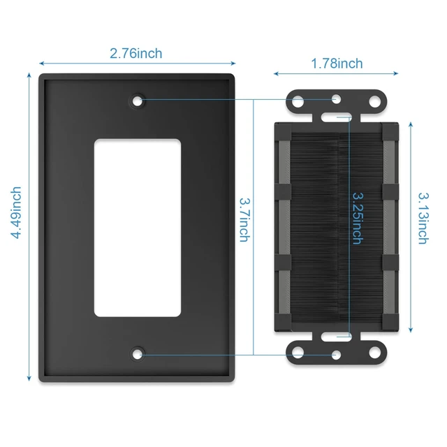 Alt view image 2 of 6 - Brush Wall Plate (20 Pack), Cable Pass Through Plate, Black Insert for Low Voltage Cables Wires, Single Gang Cable Access Strap, Wall Socket for HDTV, Home Theater Systems
