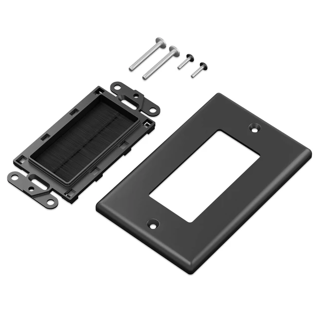 Alt view image 4 of 6 - Brush Wall Plate (20 Pack), Cable Pass Through Plate, Black Insert for Low Voltage Cables Wires, Single Gang Cable Access Strap, Wall Socket for HDTV, Home Theater Systems
