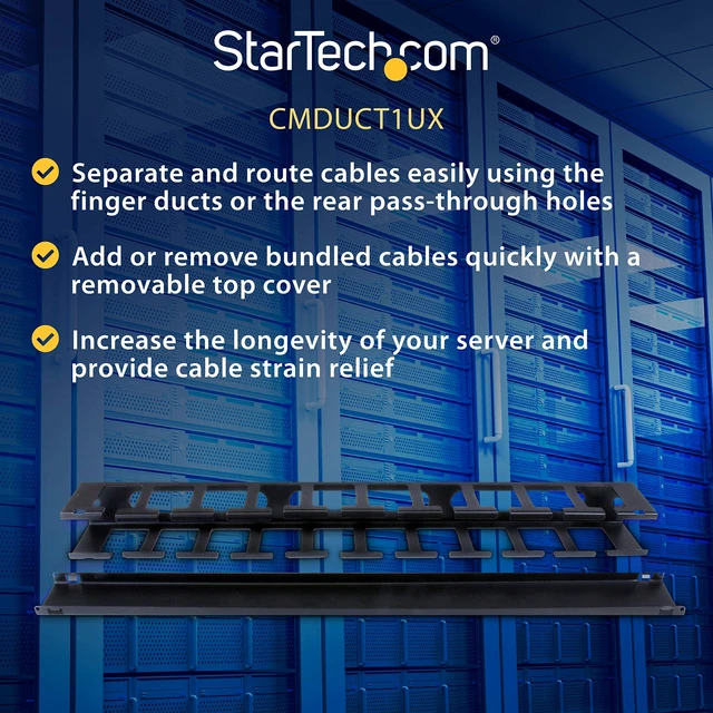 Alt view image 3 of 7 - Horizontal 1U Server Rack Cable Management Finger Duct w/ Cover - 19" Network Rack Wire Duct Raceway Panel - Slotted Wire Duct (CMDUCT1UX)