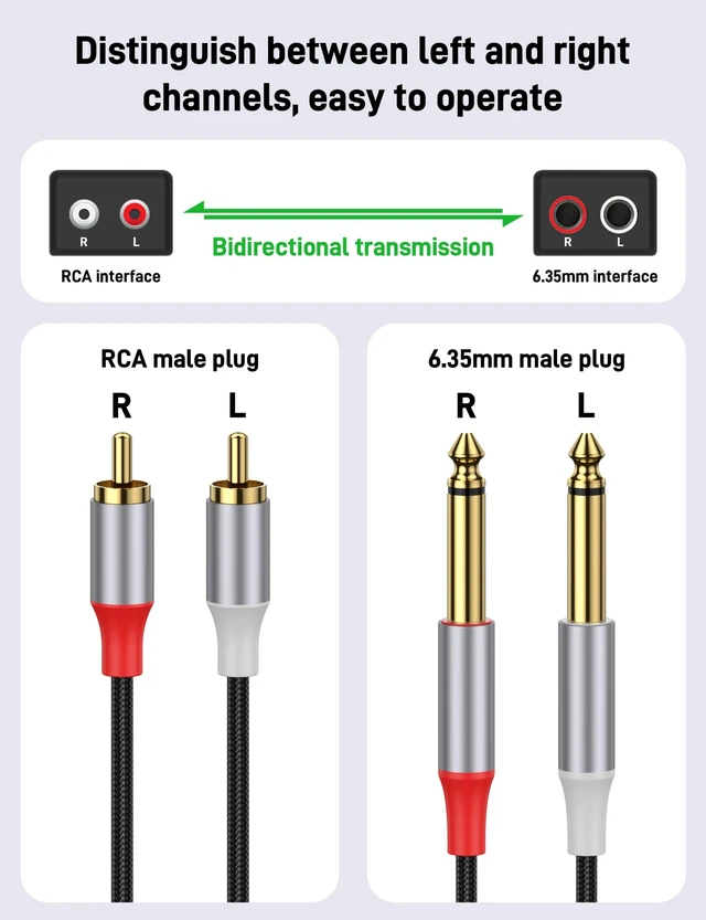 Alt view image 2 of 7 - RCA to 1/4 inch Cable, Heavy Duty 1/4 Male to RCA Male Adapter Stereo Audio Interconnect Cable Patch Cords for Mixer/Speaker/AMP Audio Cord, 16FT