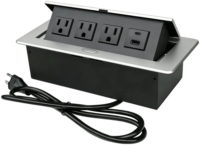 Main image of Power Hub for Conference Table PD20W USB-C Fast Charging, Silver Pop Up Power Strip, 3AC Outlets, USB A+Type C Port, for Conference Room Kitchen Countertop