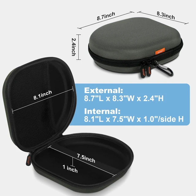Alt view image 2 of 7 - Hard Shell Headphone Travel Case, Compact Carrying Pouch with Clip Upgraded Double Zipper, Fits JBL/Sony/Bose/Soundcore, Shockproof EVA, Mesh Pocket, 8.1x7.5x2.0"