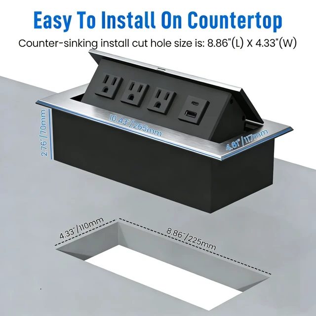 Alt view image 5 of 6 - Power Hub for Conference Table PD20W USB-C Fast Charging, Silver Pop Up Power Strip, 3AC Outlets, USB A+Type C Port, for Conference Room Kitchen Countertop