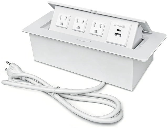 Main image of Power Hub for Conference Table PD20W USB-C Fast Charging, White Pop Up Power Strip, 3AC Outlets, USB A+Type C Port, for Conference Room Kitchen Countertop