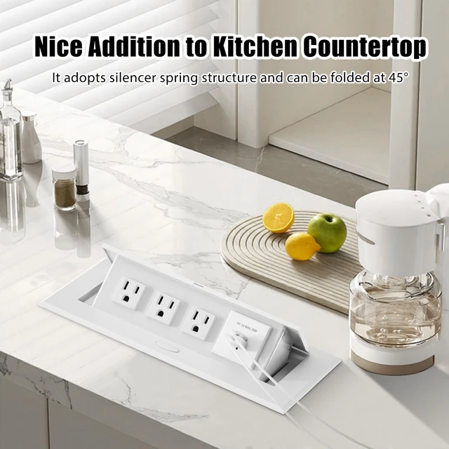 Alt view image 4 of 7 - Power Hub for Conference Table PD20W USB-C Fast Charging, White Pop Up Power Strip, 3AC Outlets, USB A+Type C Port, for Conference Room Kitchen Countertop