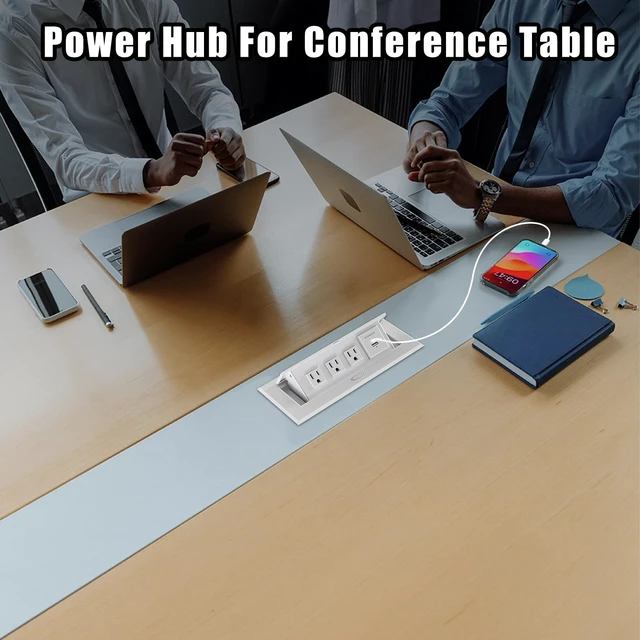 Alt view image 5 of 7 - Power Hub for Conference Table PD20W USB-C Fast Charging, White Pop Up Power Strip, 3AC Outlets, USB A+Type C Port, for Conference Room Kitchen Countertop