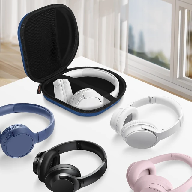 Alt view image 4 of 7 - Universal Hard Shell Headphone Case, Portable Travel Carrying Pouch Bag Fits Most On-Ear/Over-Ear Headphones, JBL, Sony, Bose, Soundcore, Shockproof EVA, Mesh Pocket, Carabine