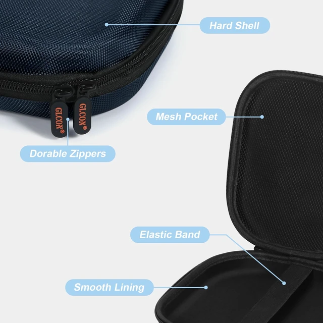 Alt view image 4 of 7 - Headphone Case for JBL Sony Bose Soundcore, Universal Hard Shell Bag Upgraded Double Zipper, Shockproof EVA, Mesh Pocket, Carabiner, Internal 8.1x7.5x2.0", Fits Most