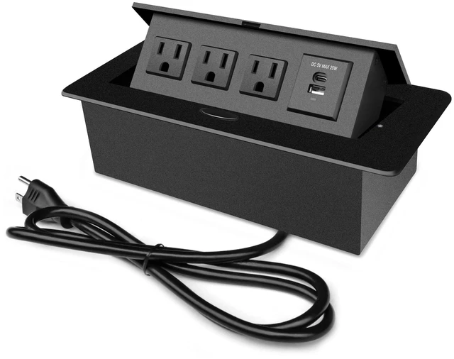 Main image of Power Hub for Conference Table PD20W USB-C Fast Charging, Black Pop Up Power Strip, 3AC Outlets, USB A+Type C Port, for Conference Room Kitchen Countertop