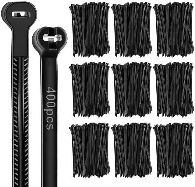 Main image of 15 Inch 400 Pcs Black Zip Tie Cable Tie with Metal Tooth Self Locking Nylon Cable Zip Ties, 100 Lbs Tensile Strength, UV Resistant Wire Wraps Multi Purpose for Industrial Indoor Outdoor Use