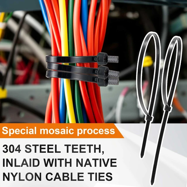 Alt view image 5 of 7 - 15 Inch 400 Pcs Black Zip Tie Cable Tie with Metal Tooth Self Locking Nylon Cable Zip Ties, 100 Lbs Tensile Strength, UV Resistant Wire Wraps Multi Purpose for Industrial Indoor Outdoor Use