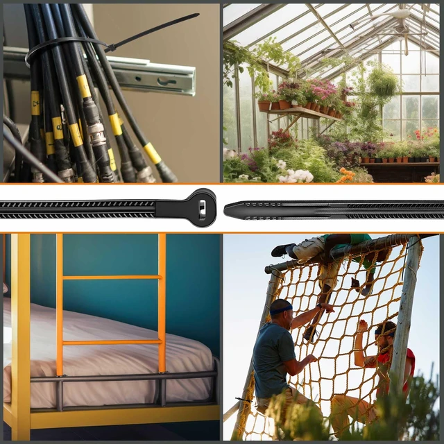 Alt view image 7 of 7 - 15 Inch 400 Pcs Black Zip Tie Cable Tie with Metal Tooth Self Locking Nylon Cable Zip Ties, 100 Lbs Tensile Strength, UV Resistant Wire Wraps Multi Purpose for Industrial Indoor Outdoor Use