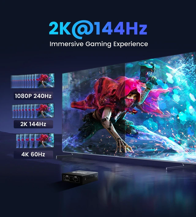Alt view image 6 of 7 - 4K@60Hz HDMI Splitter 1 in 2 Out for TV & Soundbar w/ 4Ft HDMI Cable, HDCP 2.2 Bypass, HDMI Audio Splitter Support Dolby Vision/Atmos 7.1ch, Downscale 4K/1080P Sync, 1080P@120Hz, 2K@144Hz for PS5,Roku