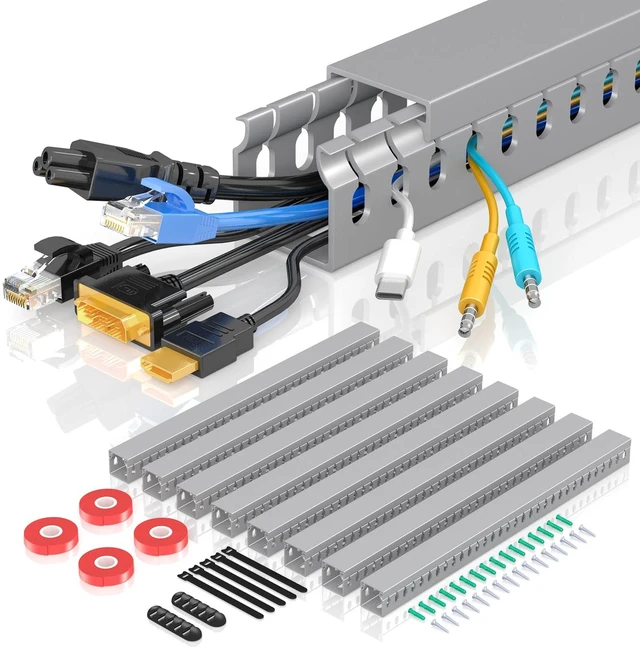 Main image of Open Slot Wire Duct Kit, 125.6"(8 x 15.7) Server Rack Cable Management, Cable Management Raceway for Hide Network HDMI VGA Cable, Wiring Raceway Cable Duct, Desk Wire Channel, 8 Pack, Grey