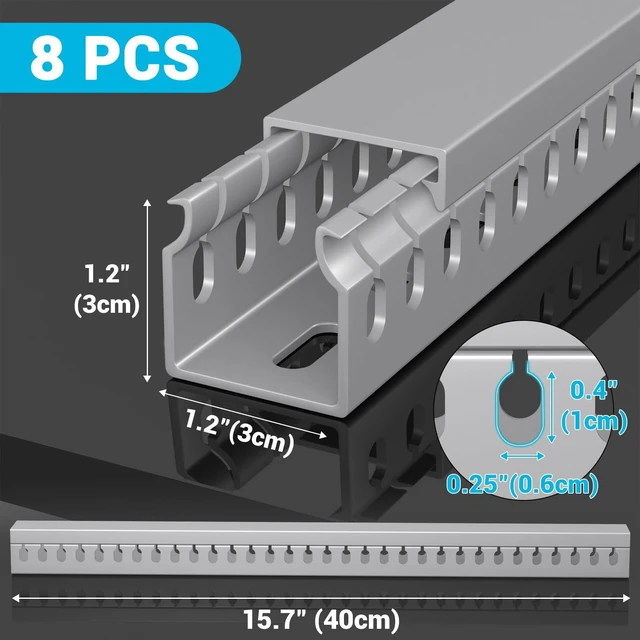 Alt view image 2 of 6 - Open Slot Wire Duct Kit, 125.6"(8 x 15.7) Server Rack Cable Management, Cable Management Raceway for Hide Network HDMI VGA Cable, Wiring Raceway Cable Duct, Desk Wire Channel, 8 Pack, Grey