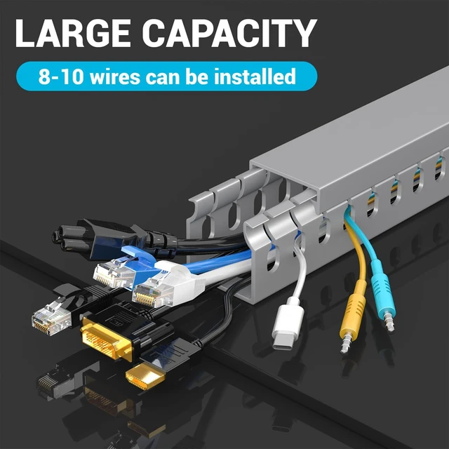 Alt view image 3 of 6 - Open Slot Wire Duct Kit, 125.6"(8 x 15.7) Server Rack Cable Management, Cable Management Raceway for Hide Network HDMI VGA Cable, Wiring Raceway Cable Duct, Desk Wire Channel, 8 Pack, Grey