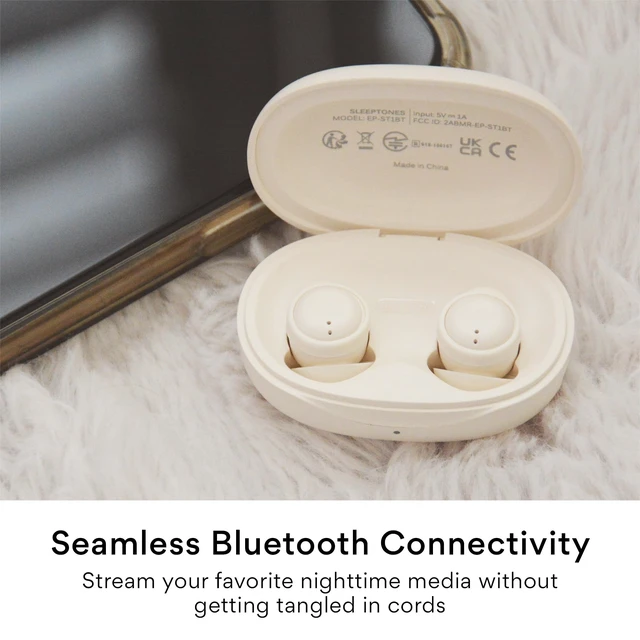 Alt view image 6 of 7 - SleepTones Sleep Earbuds Bluetooth for Side Sleeper, Beige Compact Wireless Sleeping Headphones, Low-Profile Earpieces for Comfortable Fit, Built-in Mic, Touch Controls, Charging Case