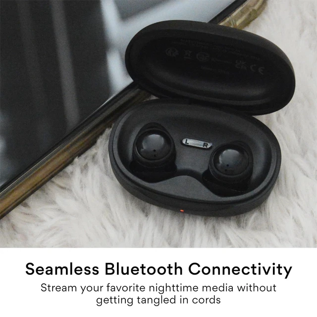 Alt view image 6 of 7 - SleepTones Sleep Earbuds Bluetooth for Side Sleeper, Black Compact Wireless Sleeping Headphones, Low-Profile Earpieces for Comfortable Fit, Built-in Mic, Touch Controls, Charging Case