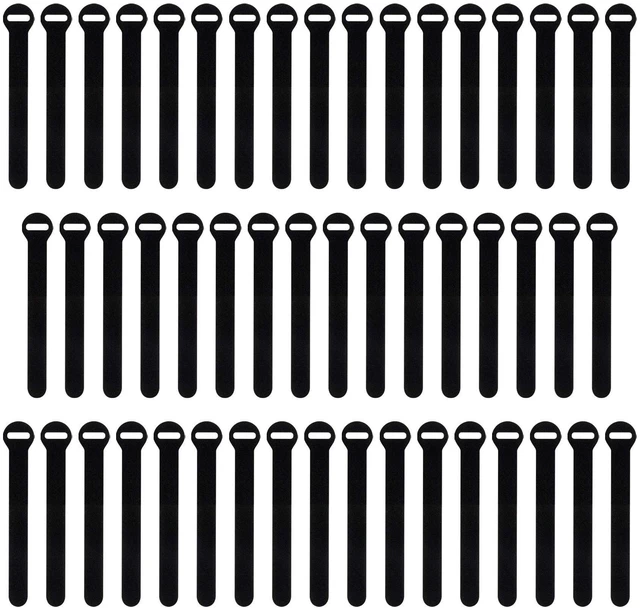 Main image of Self-Gripping Cable Ties by - 5" (50-pack) Black Reusable Hook and Loop Cord Organizer Cable Ties for Cord Management and Desk or Office Organization